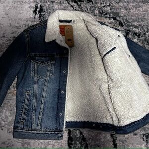 Blue and White Lightweight Shirt Jacket with Sherpa Lining